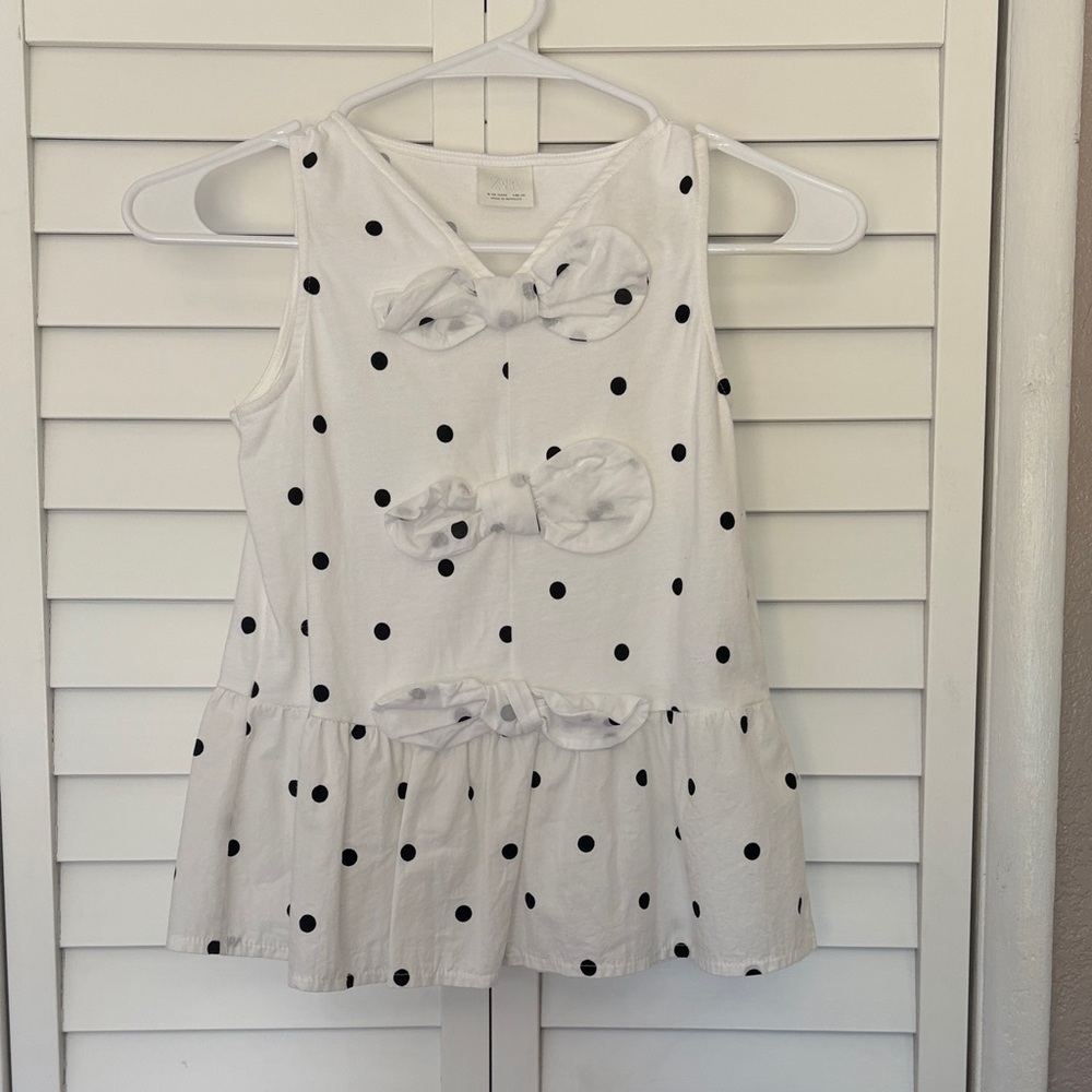 Zara Kids White Tank with Black Dots and Bow Accents